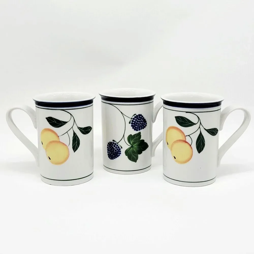 Dansk Berries Set Of 3 Mugs Consisting Of 2 Peach And 1 Blackberry VGC